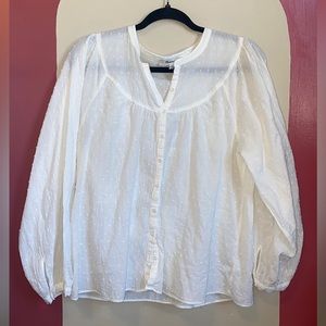 Madewell Swiss Dot Cotton Peasant Button-Down Blouse SZ M